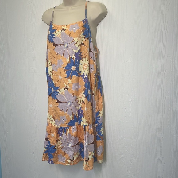 Rip Curl - Sunrise Colorful Floral Spaghetti Strap Ruffle Dress Size Large - Picture 5 of 10
